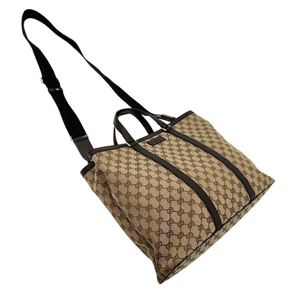 GUCCI グッチ 2wayバッグ トートバッグ GGキャンバス ブラウン ベージュ レディース メンズ 【中古】