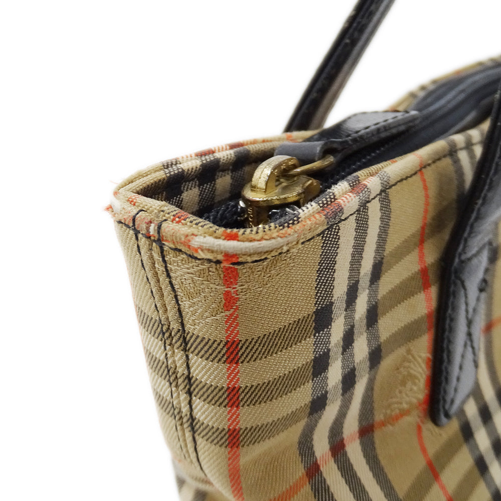 BURBERRY バーバリー トートバッグ ベージュ ブラック キャンバス レディース 【中古】