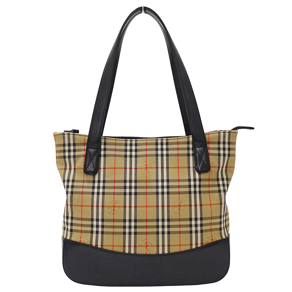 BURBERRY バーバリー トートバッグ ベージュ ブラック キャンバス レディース 【中古】