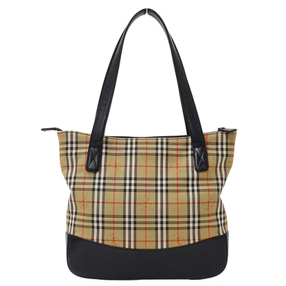BURBERRY バーバリー トートバッグ ベージュ ブラック キャンバス レディース 【中古】
