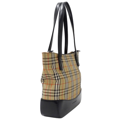 BURBERRY バーバリー トートバッグ ベージュ ブラック キャンバス レディース 【中古】