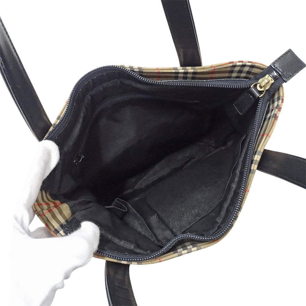 BURBERRY バーバリー トートバッグ ベージュ ブラック キャンバス レディース 【中古】