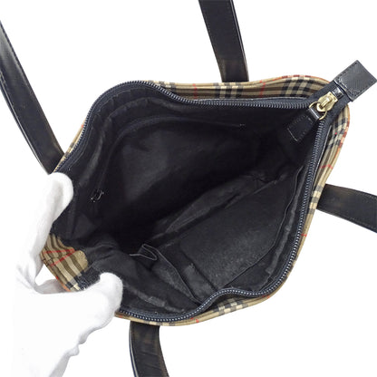 BURBERRY バーバリー トートバッグ ベージュ ブラック キャンバス レディース 【中古】