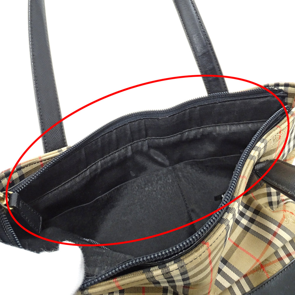 BURBERRY バーバリー トートバッグ ベージュ ブラック キャンバス レディース 【中古】