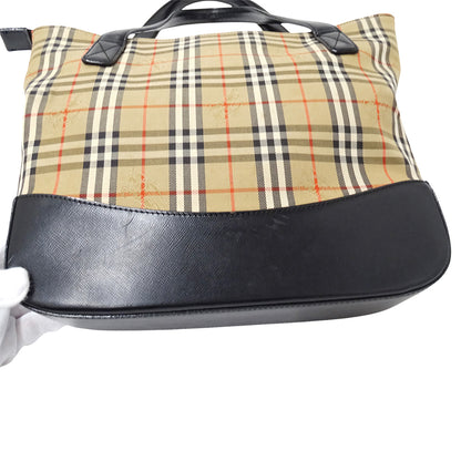 BURBERRY バーバリー トートバッグ ベージュ ブラック キャンバス レディース 【中古】