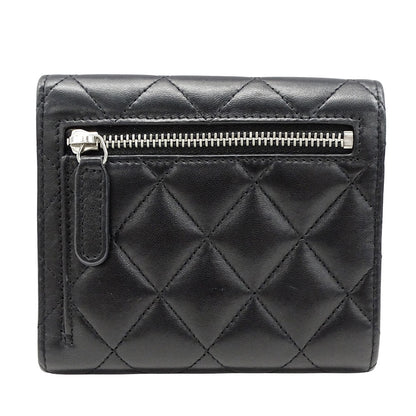 CHANEL シャネル 三つ折り財布 マトラッセ ブラック シルバー金具 ラムスキン レディース 【中古】
