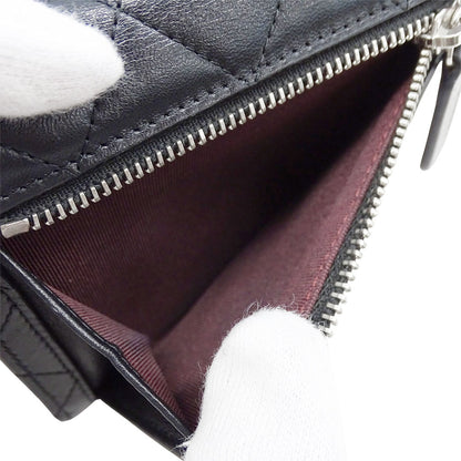 CHANEL シャネル 三つ折り財布 マトラッセ ブラック シルバー金具 ラムスキン レディース 【中古】