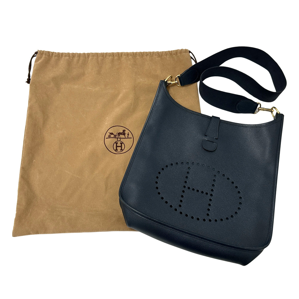 HERMES エルメス エブリン 1 ショルダーバッグ ブルーネイビー ゴールド金具 ヴォーエプソン レディース 【中古】