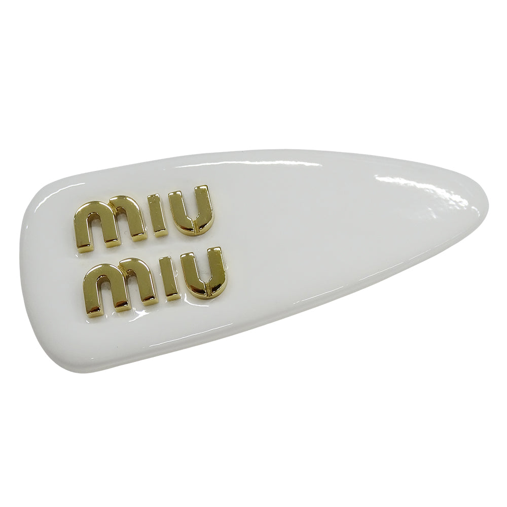 MIUMIU ミュウミュウ パテントレザー ヘアクリップ バレッタ ホワイト ゴールド金具 レディース 5IF092 ヘアアクセサリー【中古】