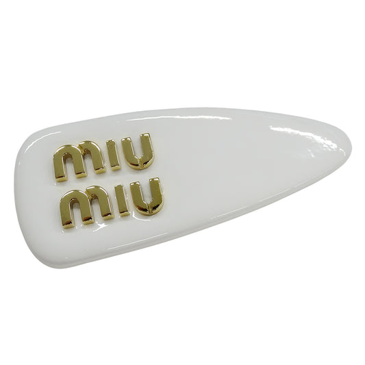 MIUMIU ミュウミュウ パテントレザー ヘアクリップ バレッタ ホワイト ゴールド金具 レディース 5IF092 ヘアアクセサリー【中古】