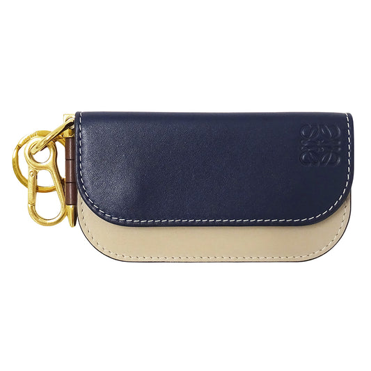 LOEWE ロエベ ゲート ミニウォレット コインケース ネイビー ベージュ レザー レディース メンズ 【中古】