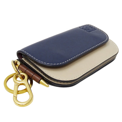 LOEWE ロエベ ゲート ミニウォレット コインケース ネイビー ベージュ レザー レディース メンズ 【中古】