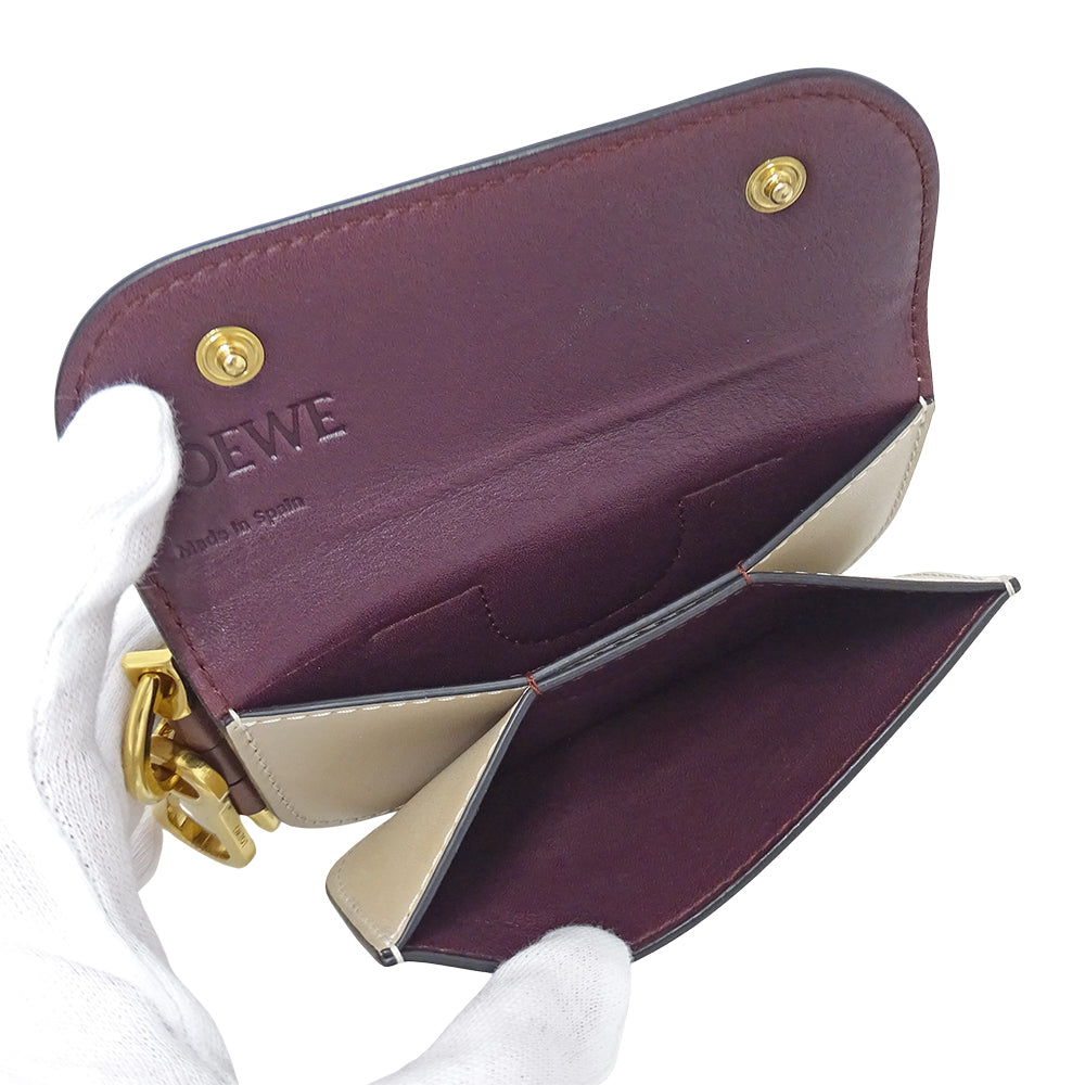 LOEWE ロエベ ゲート ミニウォレット コインケース ネイビー ベージュ レザー レディース メンズ 【中古】