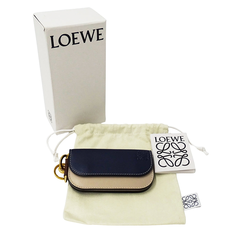 LOEWE ロエベ ゲート ミニウォレット コインケース ネイビー ベージュ レザー レディース メンズ 【中古】