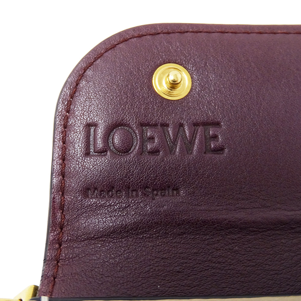 LOEWE ロエベ ゲート ミニウォレット コインケース ネイビー ベージュ レザー レディース メンズ 【中古】