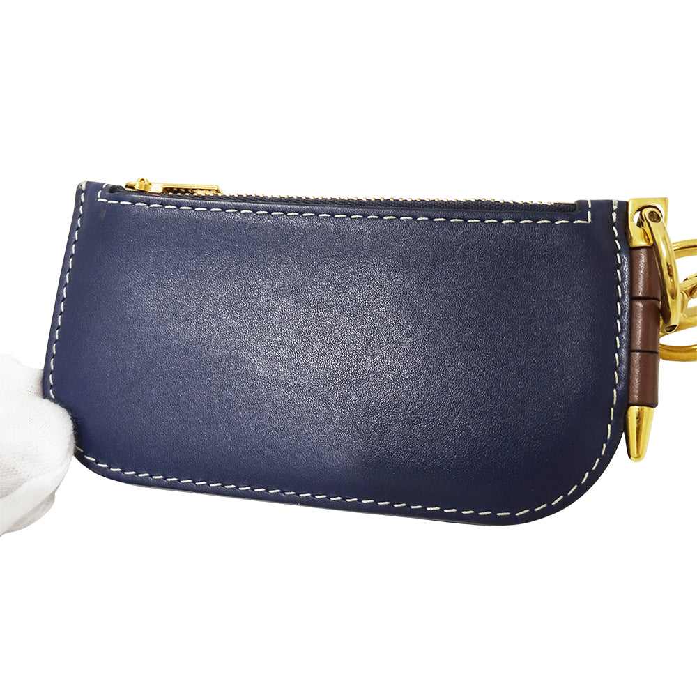 LOEWE ロエベ ゲート ミニウォレット コインケース ネイビー ベージュ レザー レディース メンズ 【中古】
