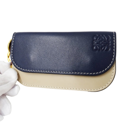 LOEWE ロエベ ゲート ミニウォレット コインケース ネイビー ベージュ レザー レディース メンズ 【中古】