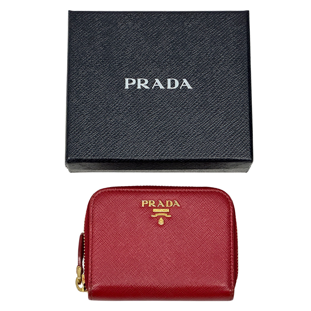 PRADA プラダ コインケース サフィアーノ レッド レディース 【中古】