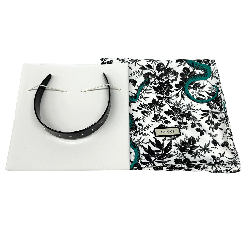 GUCCI グッチ カチューシャ クリスタル インターロッキングG プラスチック ブラック レディース 【中古】