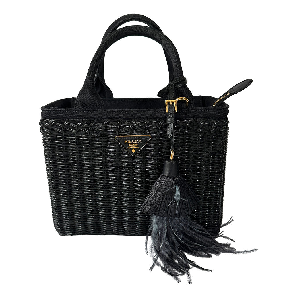 PRADA プラダ カゴバッグ トートバッグ ブラック 1BG835 キャンバス レディース 【中古】