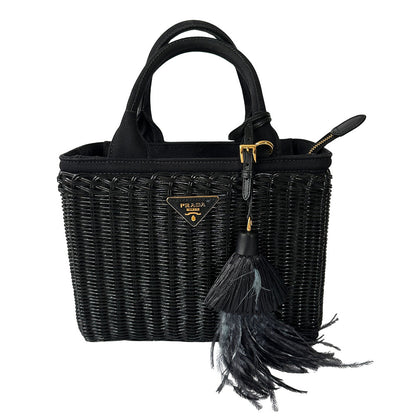 PRADA プラダ カゴバッグ トートバッグ ブラック 1BG835 キャンバス レディース 【中古】
