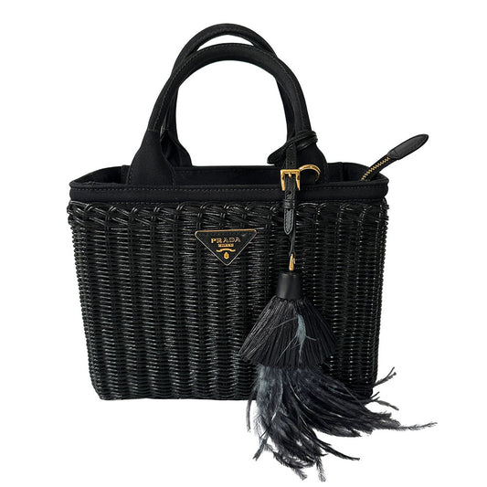 PRADA プラダ カゴバッグ トートバッグ ブラック 1BG835 キャンバス レディース 【中古】