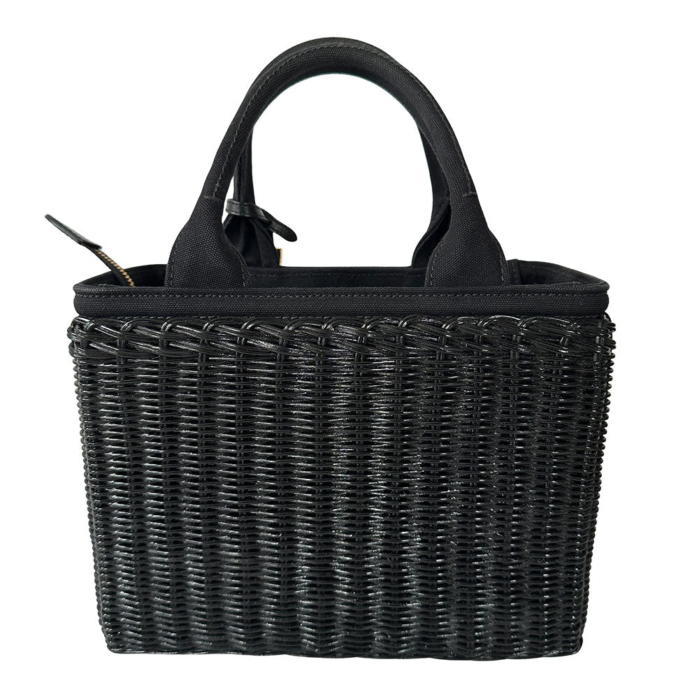PRADA プラダ カゴバッグ トートバッグ ブラック 1BG835 キャンバス レディース 【中古】