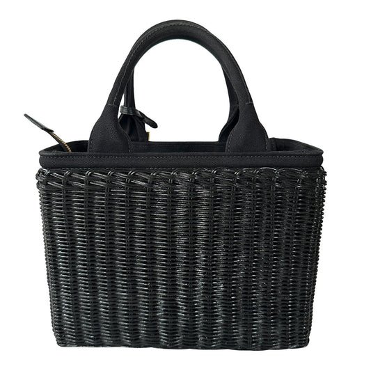 PRADA プラダ カゴバッグ トートバッグ ブラック 1BG835 キャンバス レディース 【中古】
