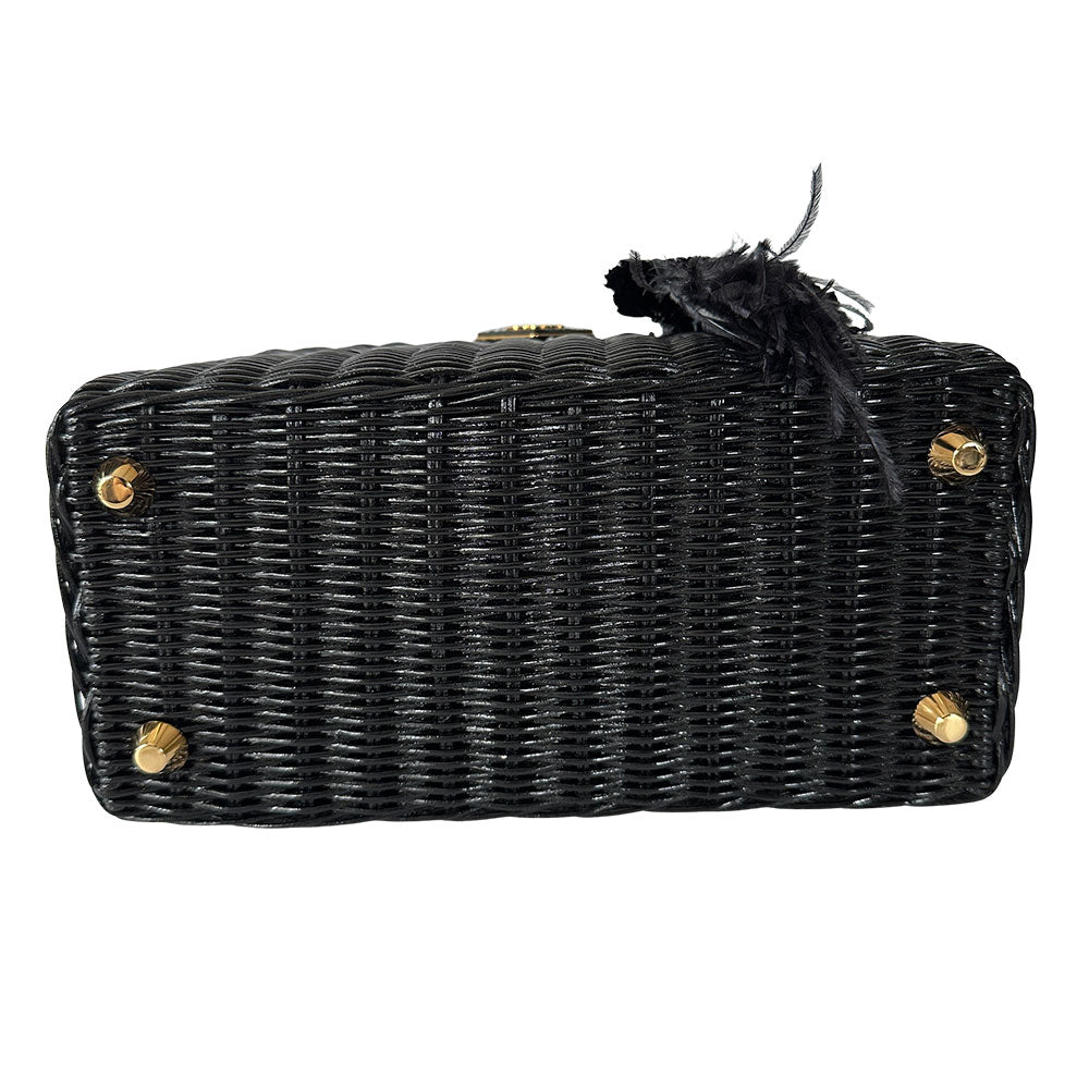 PRADA プラダ カゴバッグ トートバッグ ブラック 1BG835 キャンバス レディース 【中古】