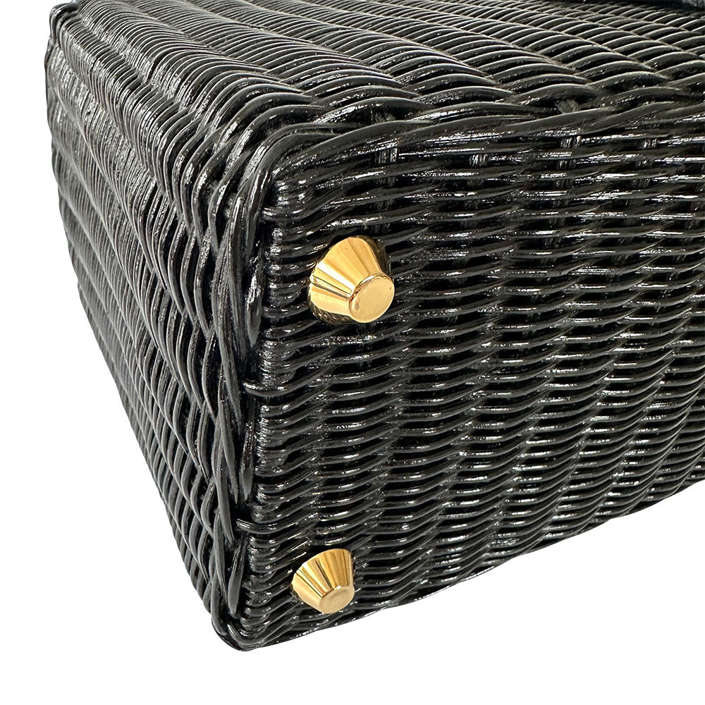 PRADA プラダ カゴバッグ トートバッグ ブラック 1BG835 キャンバス レディース 【中古】