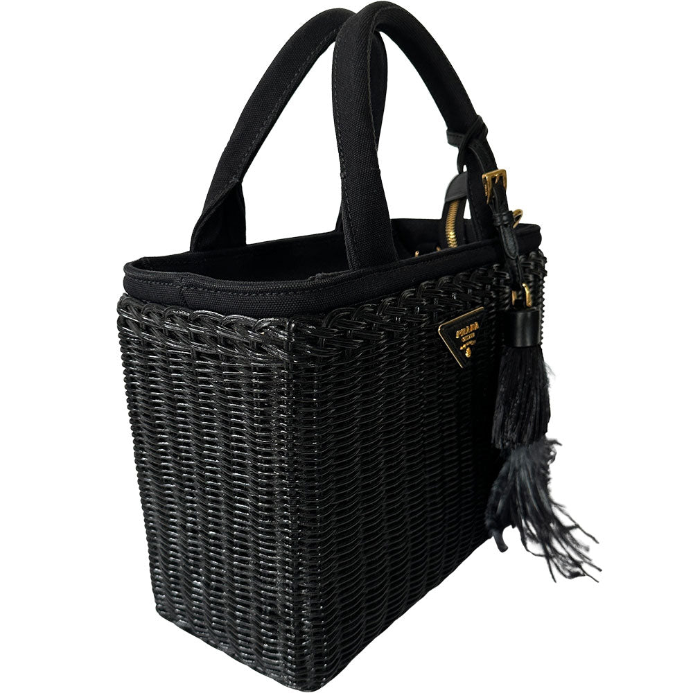 PRADA プラダ カゴバッグ トートバッグ ブラック 1BG835 キャンバス レディース 【中古】