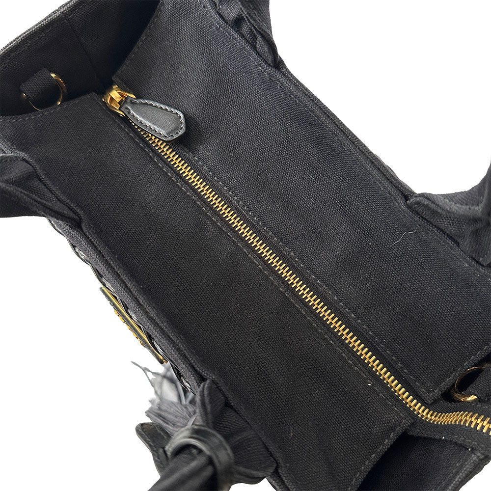 PRADA プラダ カゴバッグ トートバッグ ブラック 1BG835 キャンバス レディース 【中古】