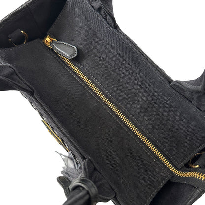PRADA プラダ カゴバッグ トートバッグ ブラック 1BG835 キャンバス レディース 【中古】