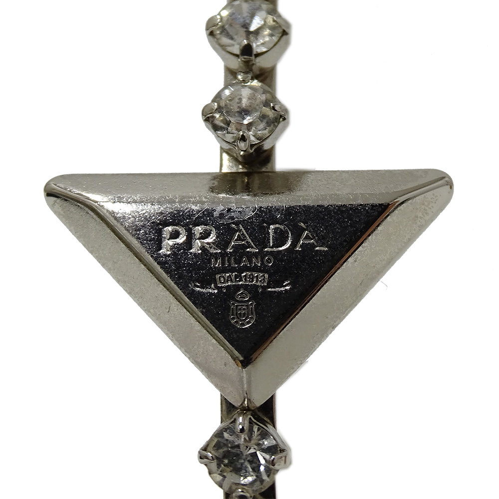 PRADA プラダ トライアングル クリスタル カチューシャ メタル シルバー レディース 【中古】