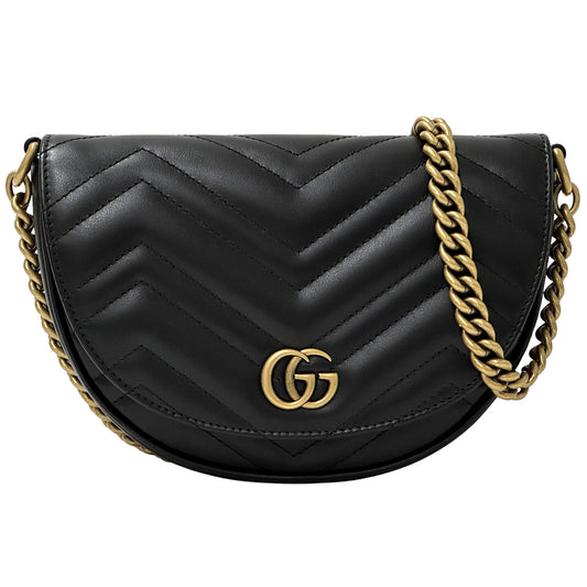 GUCCI グッチ GGマーモント チェーンショルダー ショルダーバッグ ブラック 746431 レザー レディース 【中古】