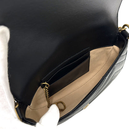 GUCCI グッチ GGマーモント チェーンショルダー ショルダーバッグ ブラック 746431 レザー レディース 【中古】