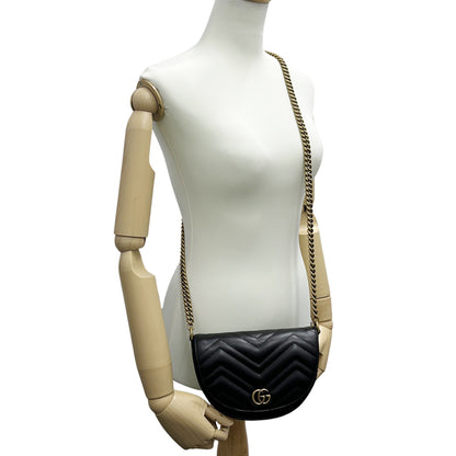 GUCCI グッチ GGマーモント チェーンショルダー ショルダーバッグ ブラック 746431 レザー レディース 【中古】