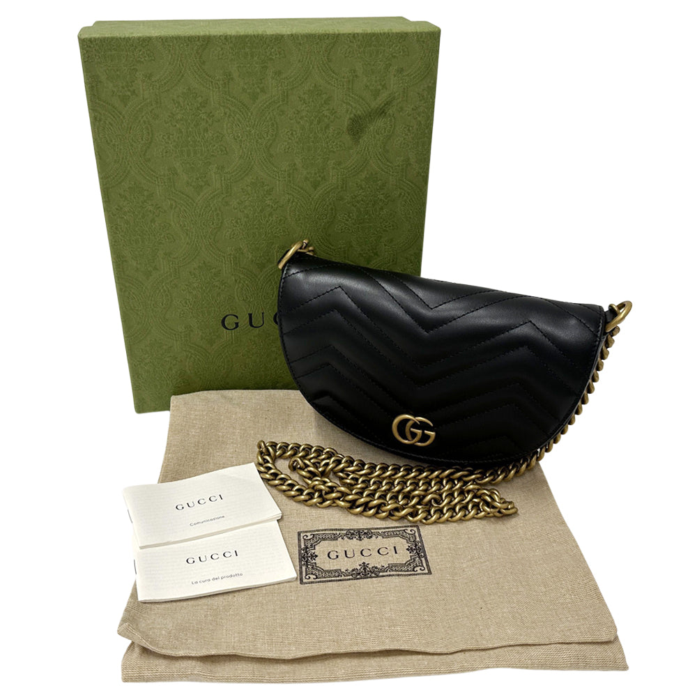 GUCCI グッチ GGマーモント チェーンショルダー ショルダーバッグ ブラック 746431 レザー レディース 【中古】