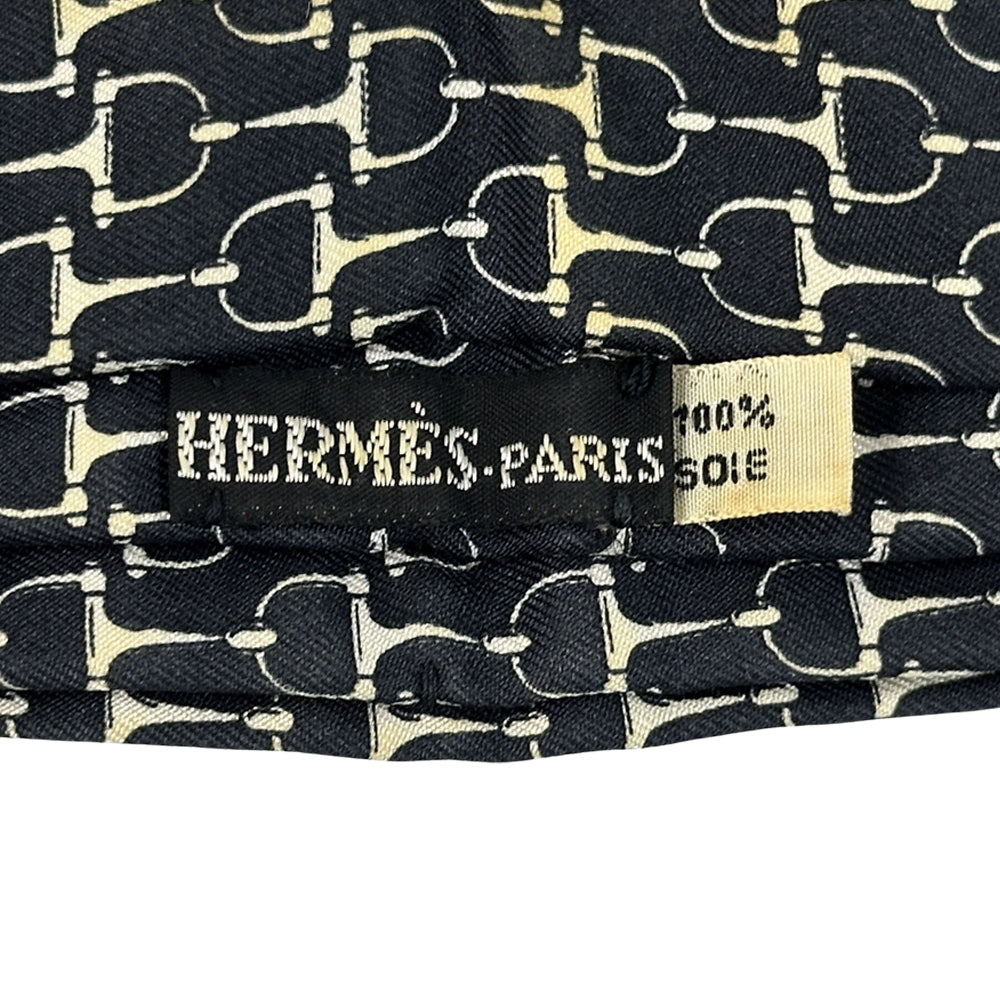 HERMES エルメス アスコットタイ ネクタイ ブラック シルク メンズ 【中古】
