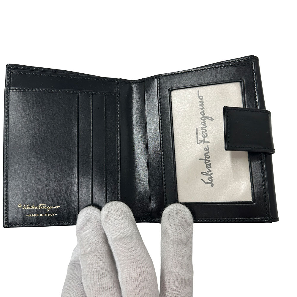 Ferragamo フェラガモ 二つ折り財布 ヴァラ ブラック レザー レディース 【中古】
