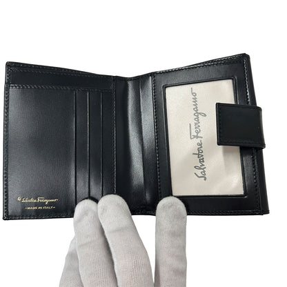 Ferragamo フェラガモ 二つ折り財布 ヴァラ ブラック レザー レディース 【中古】