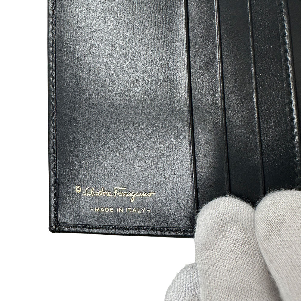 Ferragamo フェラガモ 二つ折り財布 ヴァラ ブラック レザー レディース 【中古】