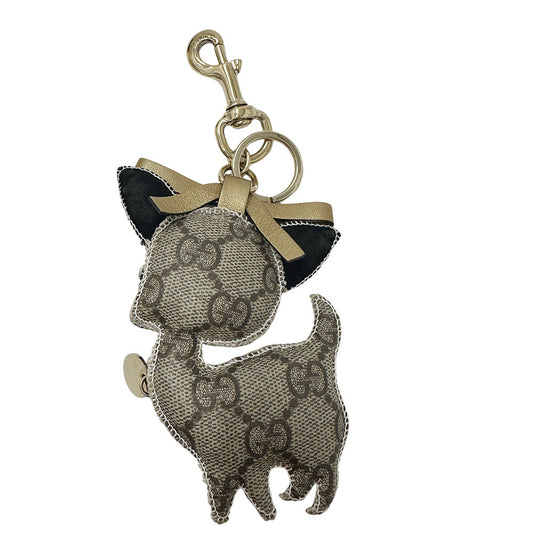 GUCCI グッチ キーホルダー グッチョリ チワワ GGスプリームキャンバス ベージュ ブラウン レディース 【中古】