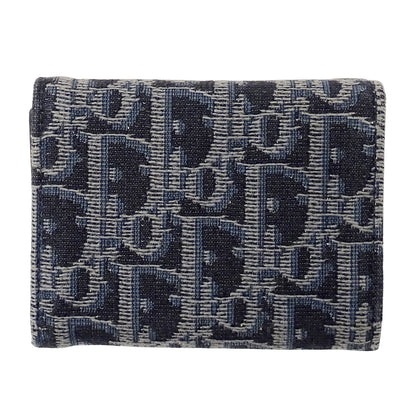 Dior ディオール 三つ折り財布 オブリーク ネイビー ジャガード レディース 【中古】