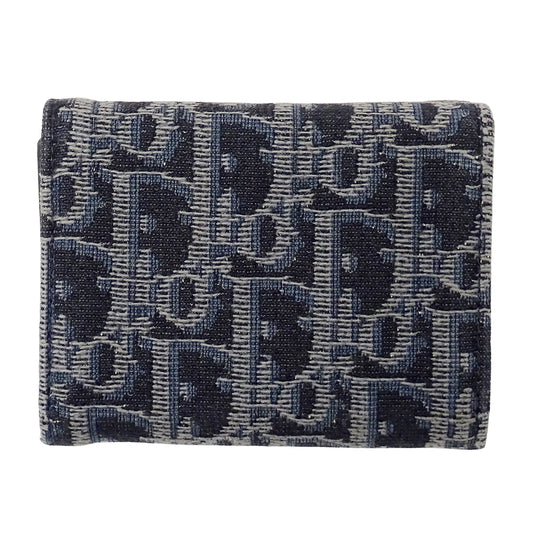 Dior ディオール 三つ折り財布 オブリーク ネイビー ジャガード レディース 【中古】