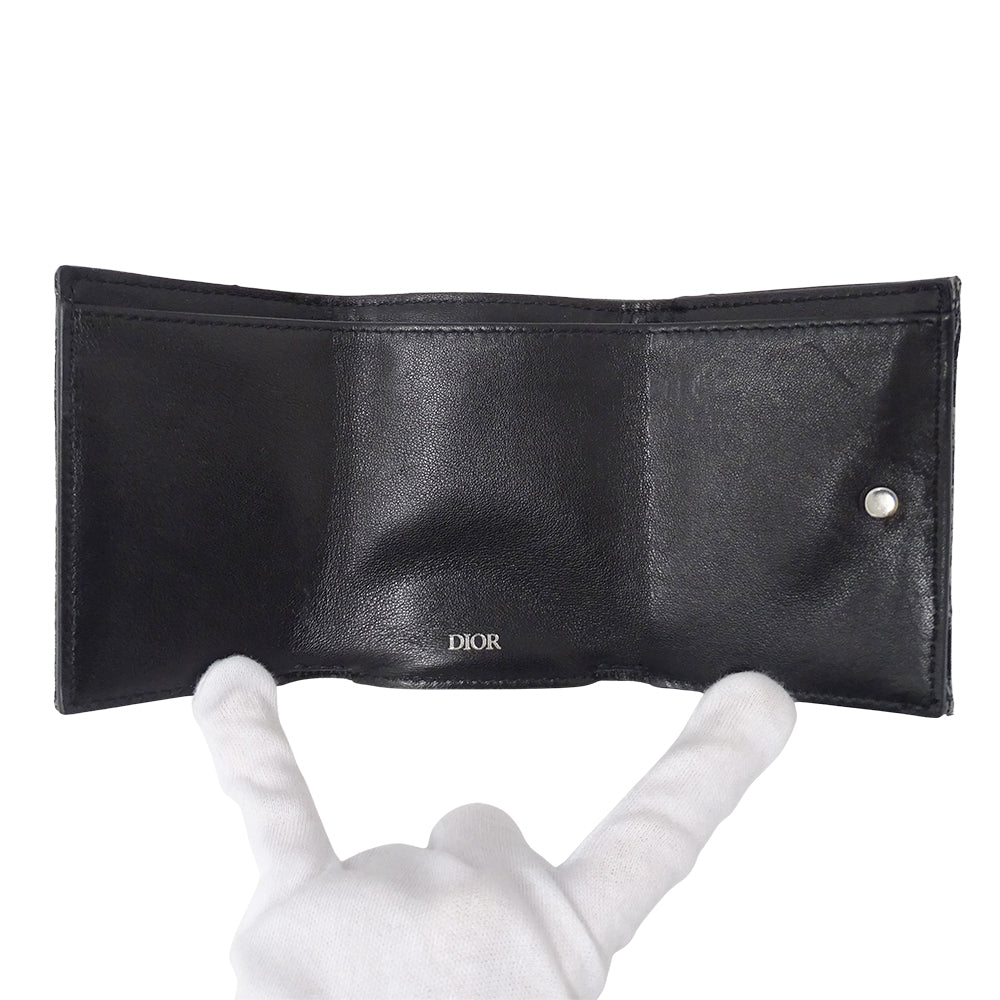 Dior ディオール 三つ折り財布 オブリーク ネイビー ジャガード レディース 【中古】