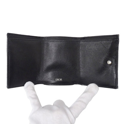 Dior ディオール 三つ折り財布 オブリーク ネイビー ジャガード レディース 【中古】