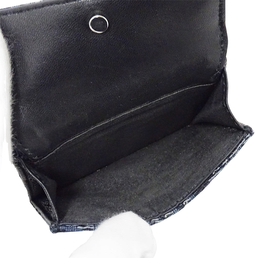 Dior ディオール 三つ折り財布 オブリーク ネイビー ジャガード レディース 【中古】