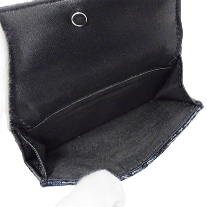 Dior ディオール 三つ折り財布 オブリーク ネイビー ジャガード レディース 【中古】