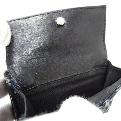Dior ディオール 三つ折り財布 オブリーク ネイビー ジャガード レディース 【中古】